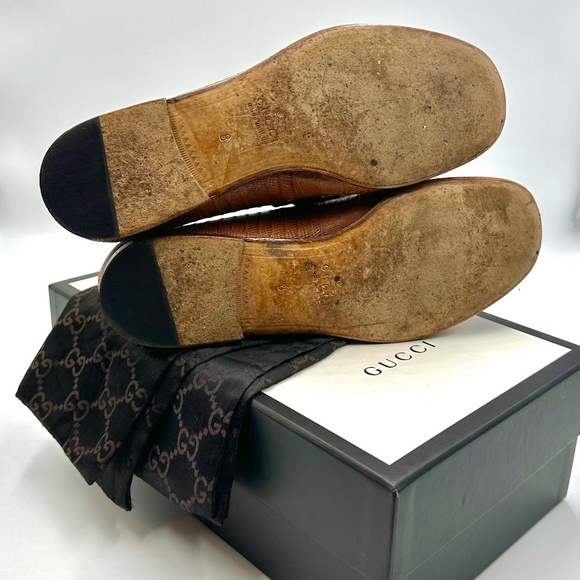 Gucci Authentic 1953 Style Web Stripe Horsebit Snakeskin Loafers (Mens 8) - Picture 7 of 9